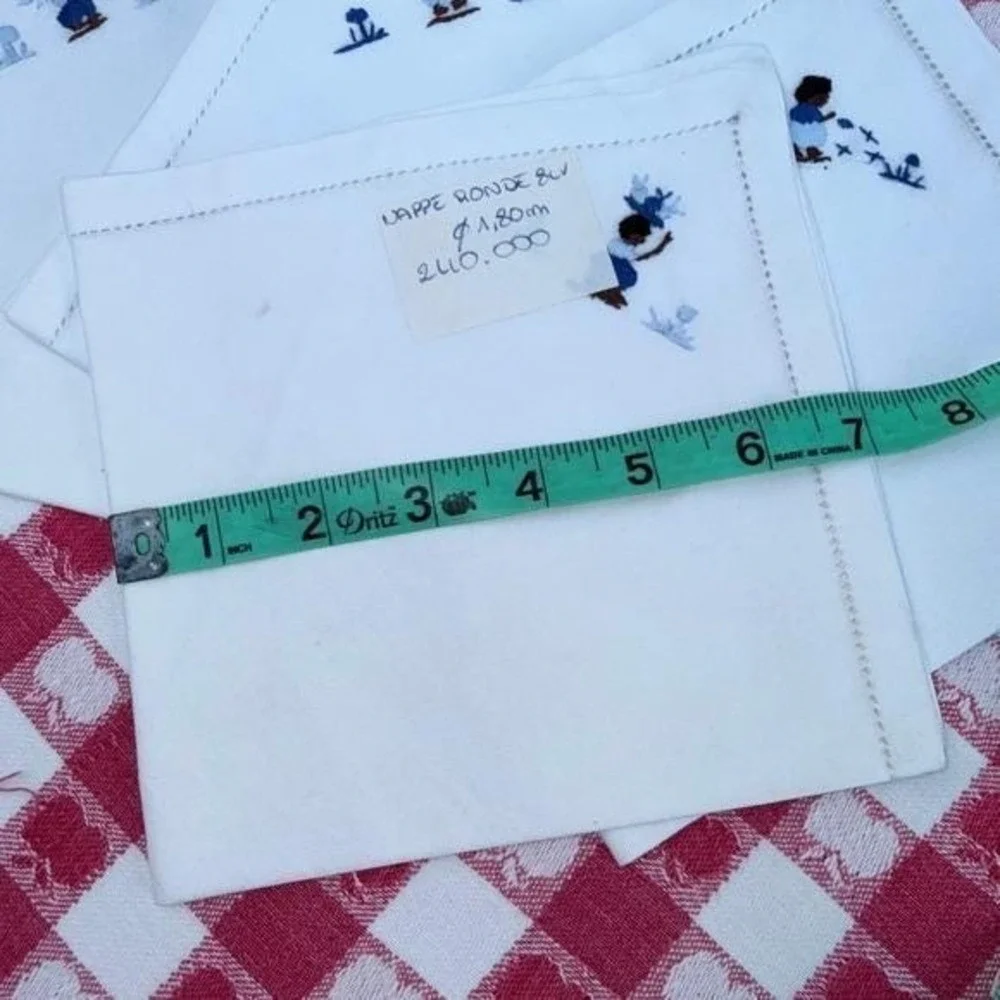Vintage Hand-Embroidered Linen‎ Napkins – Whimsical Folk Art Figures – Set of 4